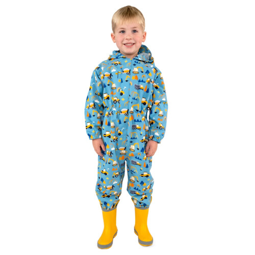 Jan & Jul Kids Cozy-Dry Rain Play Suit Fleece Lined - Under Construction - 3T