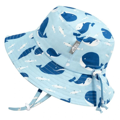 Jan & Jul Kids Sun Hat Cotton Bucket Hat - Blue Whale - L