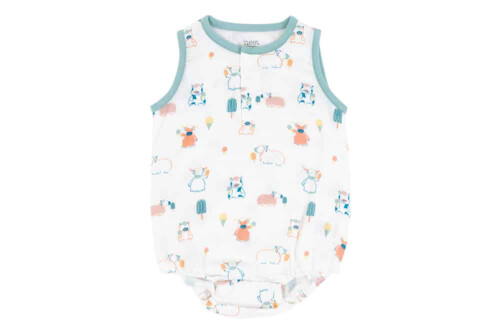 Nest Design Bamboo Pima Sleeveless Henley Onesie - Summer Graze 3-6M