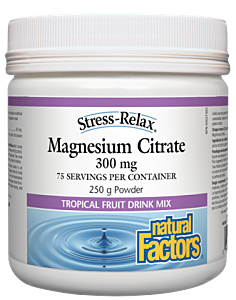 Natural Factors Magnesium Citrate Powder 300mg 250g -Tropical Fruit Drink Mix