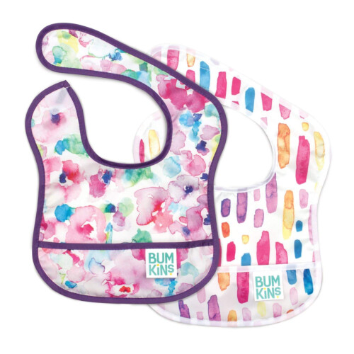 Bumkins Starter Bib 2Pack Girl WaterColour Flower 3-9m