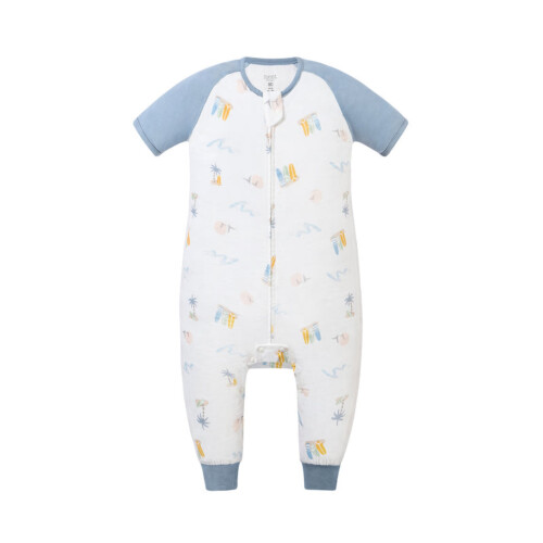 Nest Designs Raglan Short Sleeve Footed Sleep Bag 0.6 TOG (Bamboo Pima) - Pastel Waves 18M-24M