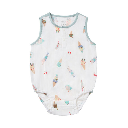 Nest Designs Sleeveless Henley Onesie (Bamboo) - Ice Cream Summer 18M-24M