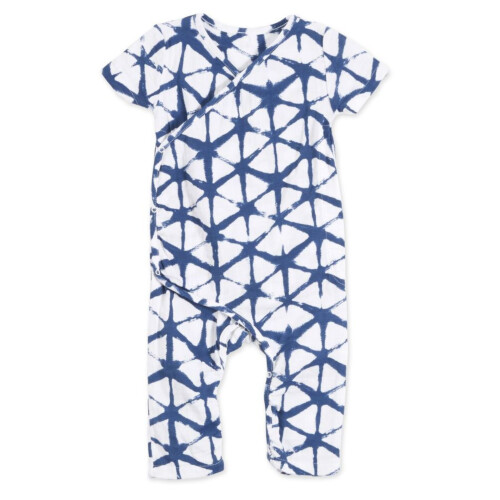 Aden & Anais Short Sleeve Kimono One-Piece - Cubic Indigo Shibori (0-3m)