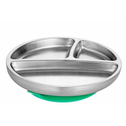 Avanchy Stay Put Toddler Stainless Suction Plate Green