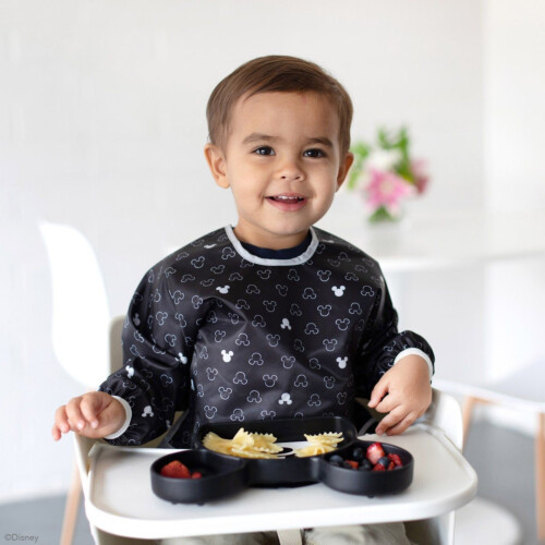 Bumkins Sleeved Bib - Mickey Mouse Icon B&W