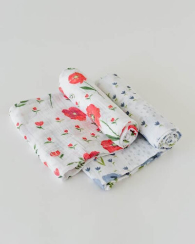 Little Unicorn Organic Cotton Muslin Swaddle 2 Pack Summer Poppy