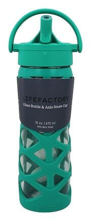 LifeFactory Axis Straw Cap Glass Bottle Aquatic Green 16oz 475ml