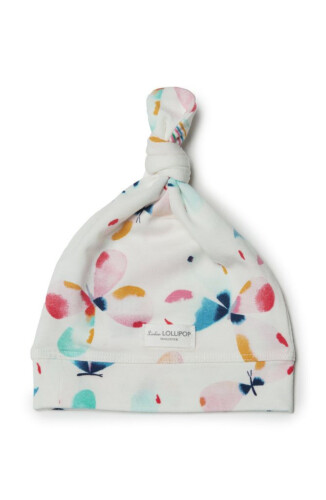 Loulou Lollipop Top Knot Beanie in Tencel - Butterfly  0-6M