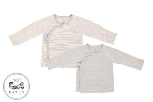 Nest Designs Basics Organic Cotton Ribbed Kimono Long Sleeve T-Shirt (2 Pack) - Dark Grey 3-6M