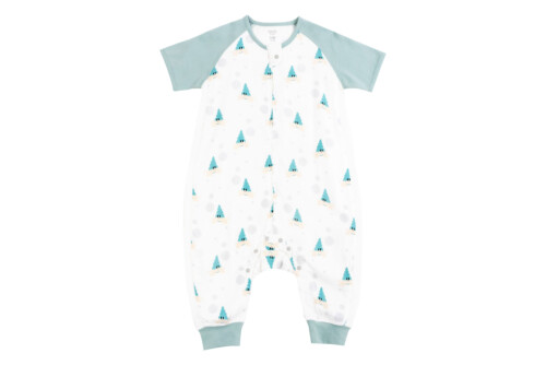 Nest Designs Raglan Bamboo Pima Short Sleeve Footed Sleep Bag 0.6 TOG - The Happy Hermit 18M-2.5T