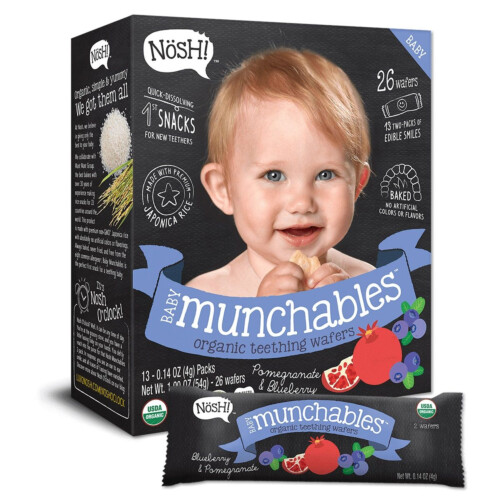Nosh Baby Munchables Organic Teething Wafers Sweet Pomegranate & Blueberry 26 Wafers