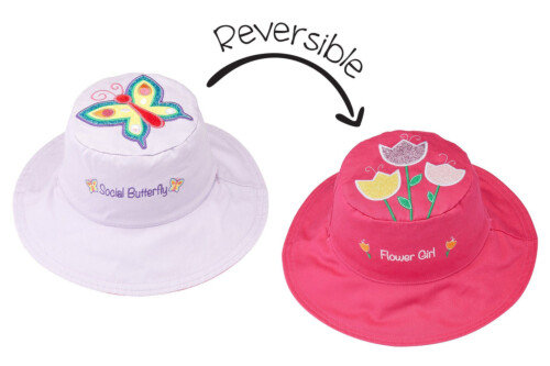 Flapjackkids Reversible Kids Sun Hat - Butterfly/Flower - 6M-2Y