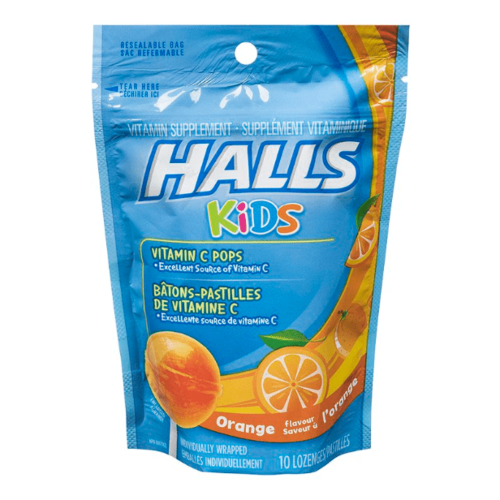 Halls Kids Cough & Sore Throat Pops Orange Flavour 10 Pops