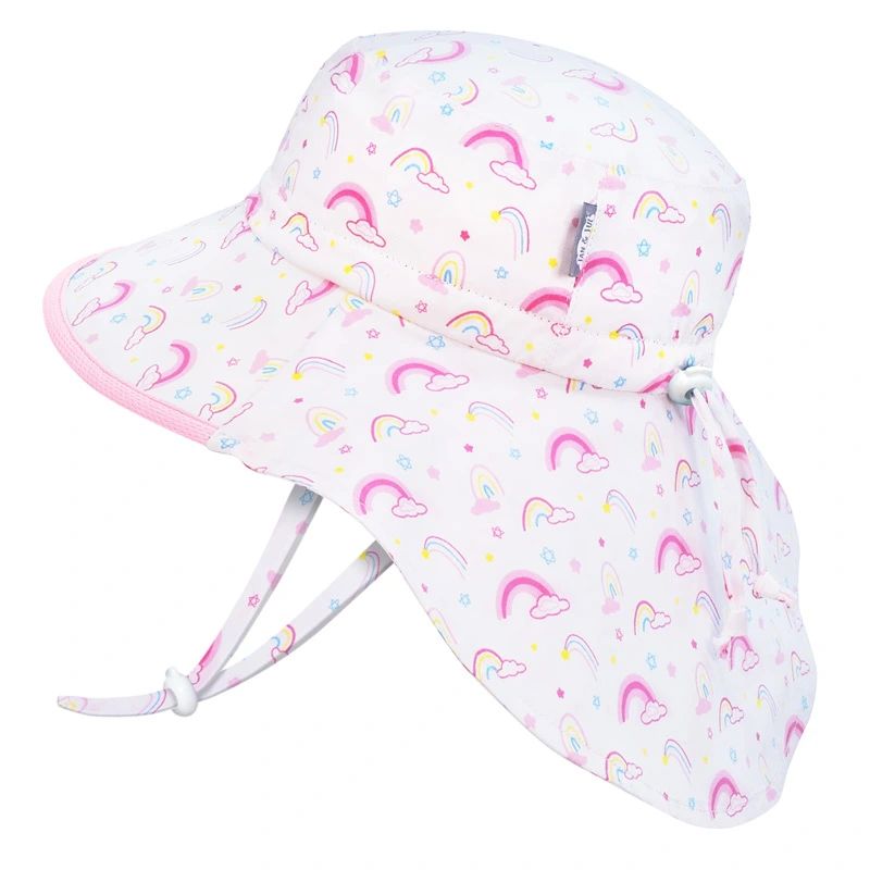 Jan & Jul Kids Sun Hat Cotton Adventure Hat - Rainbow Pink Trim - XL