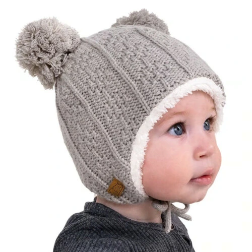 Jan & Jul Kids Knit Winter Earflap Hats - Grey Bear S