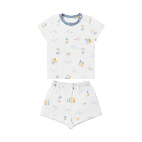 Nest Designs Short Sleeve Two-Piece PJ Set (Bamboo Jersey) - Pastel Waves 18M-24M
