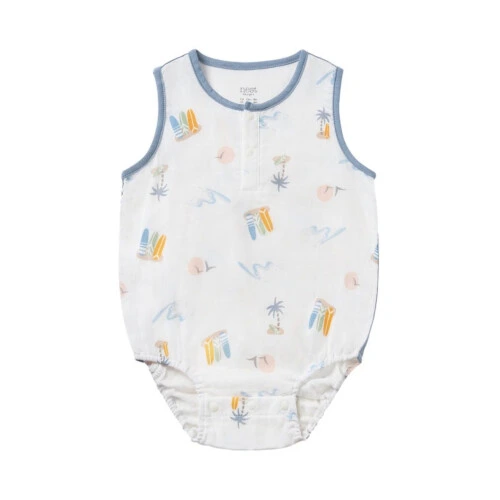 Nest Designs Sleeveless Henley Onesie (Bamboo) - Pastel Waves 18M-24M
