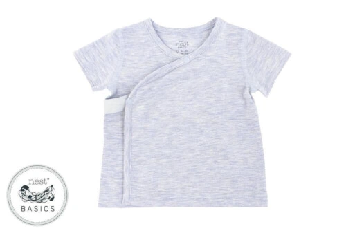 Nest Designs Basic Bamboo Cotton Kimono Short Sleeve T-Shirt - Grey Dawn 0-3M