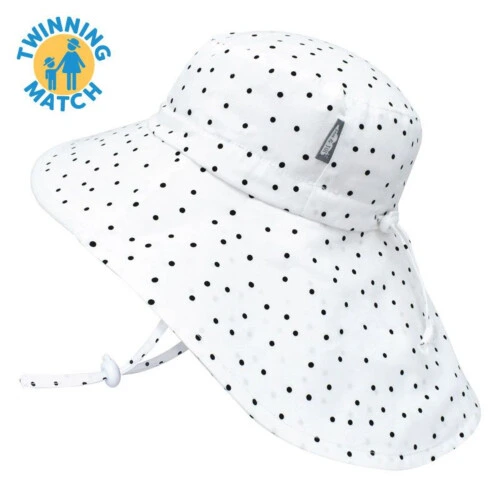 Jan & Jul Kids Sun Hat Cotton Adventure Hat - Dots with White Trim - M