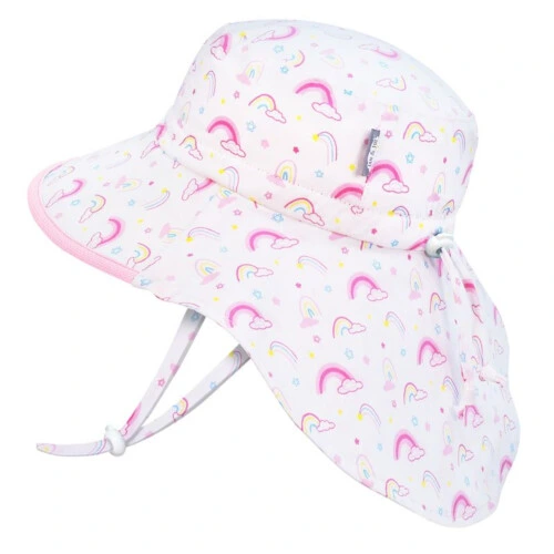 Jan & Jul Kids Sun Hat Cotton Adventure Hat - Rainbow Pink Trim - M
