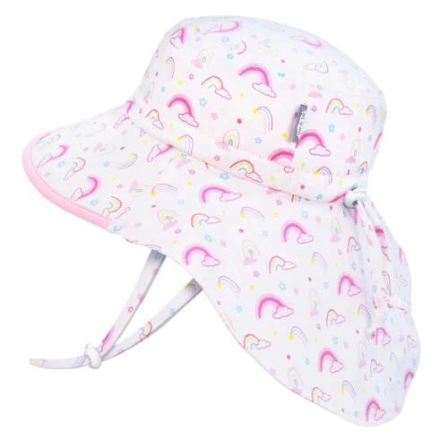 Jan & Jul Kids Sun Hat Cotton Adventure Hat - Rainbow Pink Trim - L