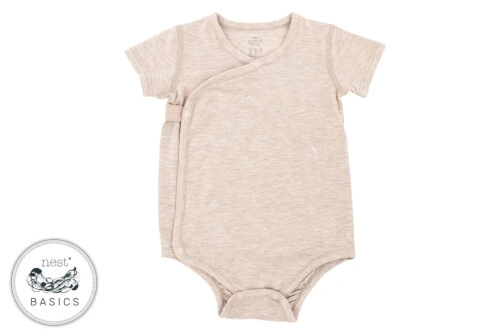 Nest Designs Basics Bamboo Cotton Kimono Short Sleeve Onesie - Warm Taupe 0-3M