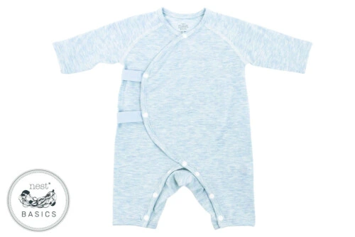 Nest Designs Basics Bamboo Cotton Kimono Long Sleeve Romper - Mist 3-6M