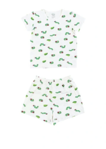 Nest Designs Bamboo Jersey Two-Piece Short Sleeve PJ Set - Eric Carle Curly Caterpillar 2T-3T