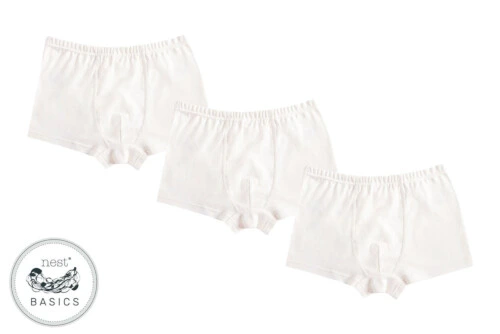 Nest Designs Basics Organic Cotton Ribbed Boys Boxer Briefs Underwear 3 Pack White 2T-3T
