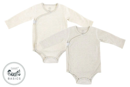 Nest Designs Basics Organic Cotton Ribbed Kimono Long Sleeve Onesie 2 Pack - Light Grey 0-3M