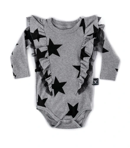 Nununu Ruffled Star Onesie - Heather Grey 12-18M