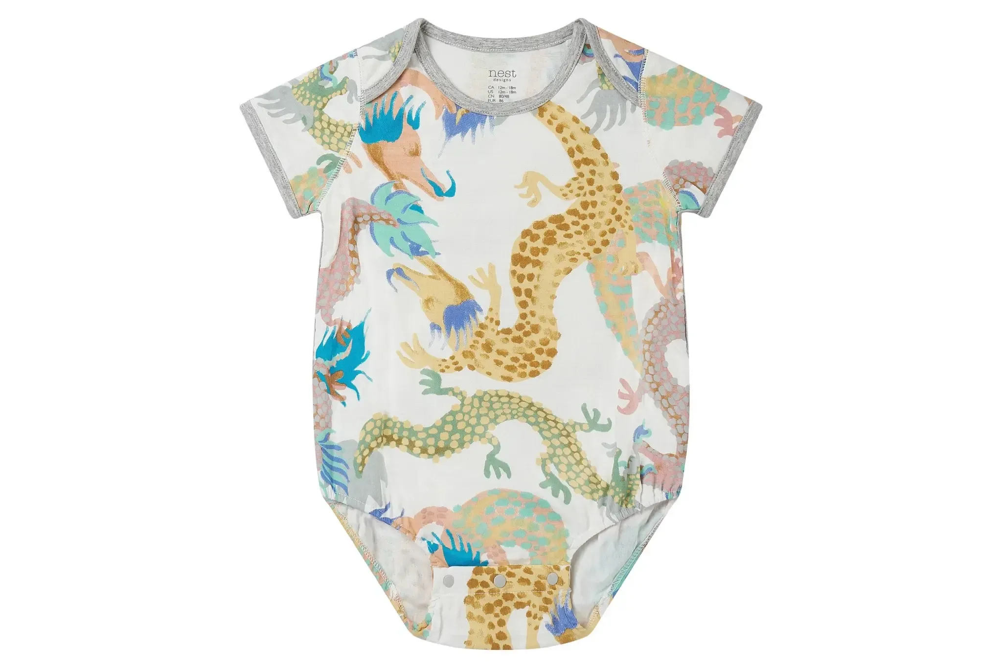 Nest Designs Short Sleeve Onesie (Bamboo) - Dragon Dance 12-18m
