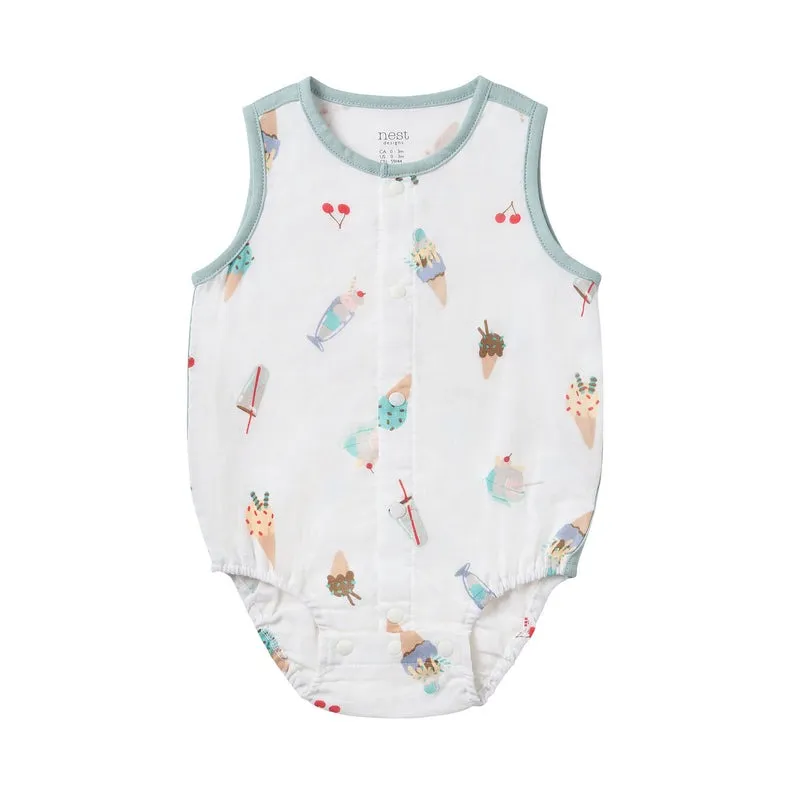 Nest Designs Sleeveless Button Down Onesie (Bamboo) - Ice Cream Summer 3M-6M