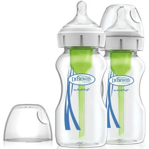 Dr Brown's Natural Flow Options Wide Neck Glass Bottle - 9oz 270ml 2pack