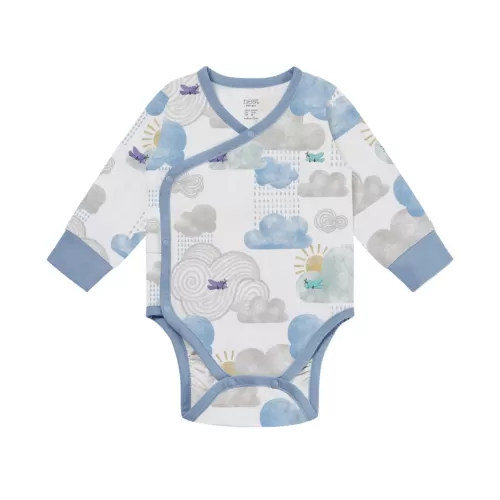 Nest Designs Long Sleeve Kimono Onesie - Fluffy Puffs - 0M-3M