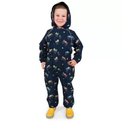 Jan & Jul Kids Cozy-Dry Rain Play Suit Fleece Lined - Big Trucks - 1T