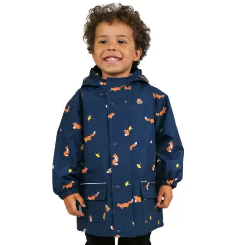 Jan & Jul Kids Waterproof Rain Gear Kids Cozy Dry Jacket Fleece Lined - Navy Fox - 1T