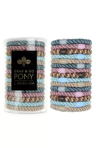 L.Erickson Grab & Go Ponytail Holders Tube Set of 15 Thick Hair Ties - Ballerina