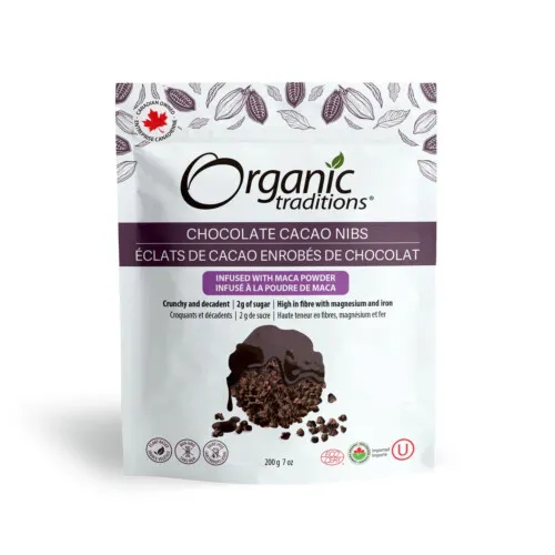 Organic Traditions Chocolate Cacao Nibs Infused with Maca Powder 200g 7Oz@