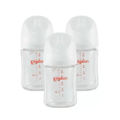 Pigeon Glass Bottle 5oz/160ml (3-Pack) with SS Nipple 0M+