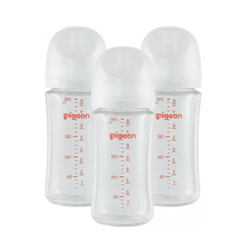 Pigeon Glass Bottle 8oz/240ml (3-Pack) with M Nipple 3M+