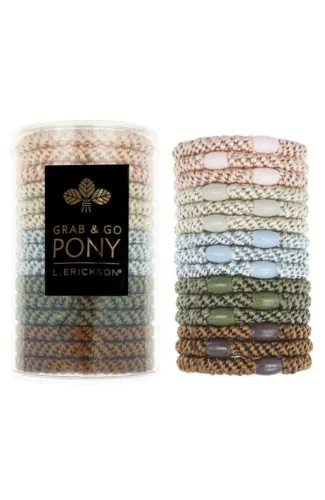 L.Erickson Grab & Go Ponytail Holders Tube Set of 15 Thick Hair Ties - Toasted
