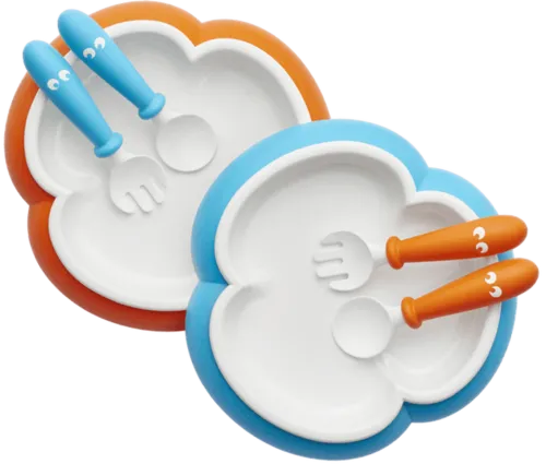 BabyBjorn Baby Plate Spoon & Fork-Orange/Turquoise 2pack