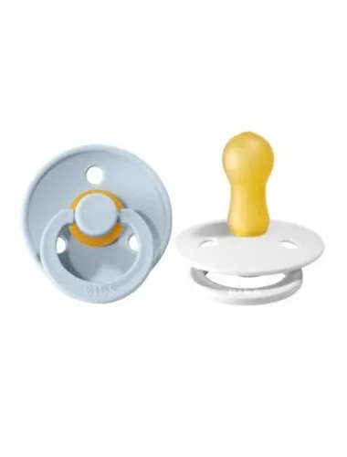 BIBS Pacifier Original COLOUR Latex 2 Pack Size 1 (0-6m) - White & Baby Blue