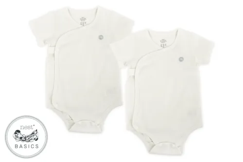 Nest Designs Basics Organic Cotton Kimono Ribbed Short Sleeve Onesie (2 Pack) - White 3-6M