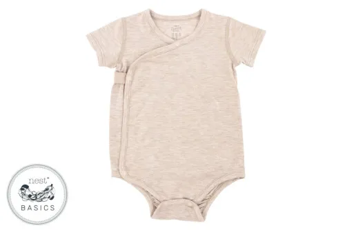 Nest Designs Basics Bamboo Cotton Kimono Short Sleeve Onesie - Warm Taupe 0-3M
