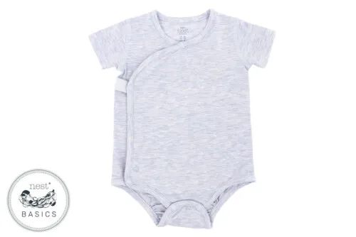 Nest Designs Basics Bamboo Cotton Kimono Short Sleeve Onesie - Grey Dawn 3-6M