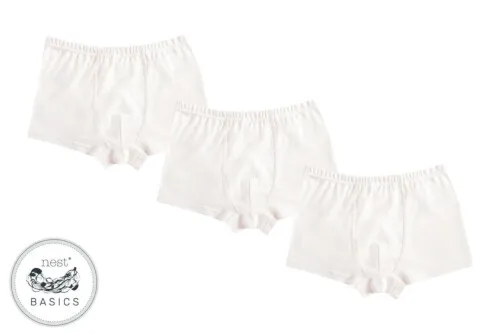 Nest Designs Basics Organic Cotton Ribbed Boys Boxer Briefs Underwear 3 Pack White 2T-3T