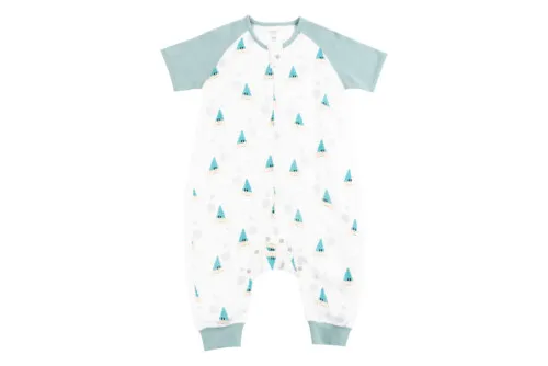 Nest Designs Raglan Bamboo Pima Short Sleeve Footed Sleep Bag 0.6 TOG - The Happy Hermit 18M-2.5T